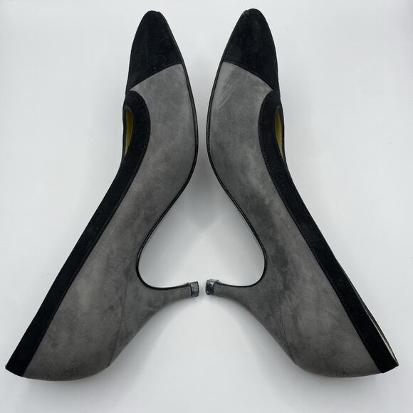 Bruno Magli Size 6.5 Suede Leather High Heels Colorblock Black Gray Slip On Shoe - Picture 4 of 9